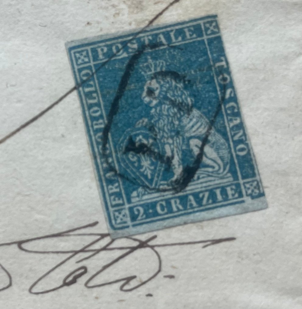 Anciens états italiens - Toscane 1854 - Ancien grand-duché de Toscane, lettre avec deux crazie de Fucecchio à Florence. - Sassone n. 5 #1.0
