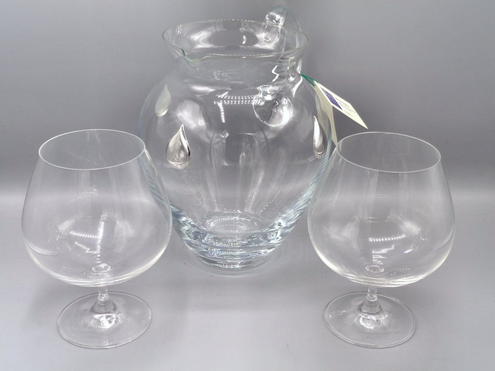 PG-MIANI Argenteria - Pitcher (3) - .925 silver, and blown glass - plus 2 tasting glasses #3.2