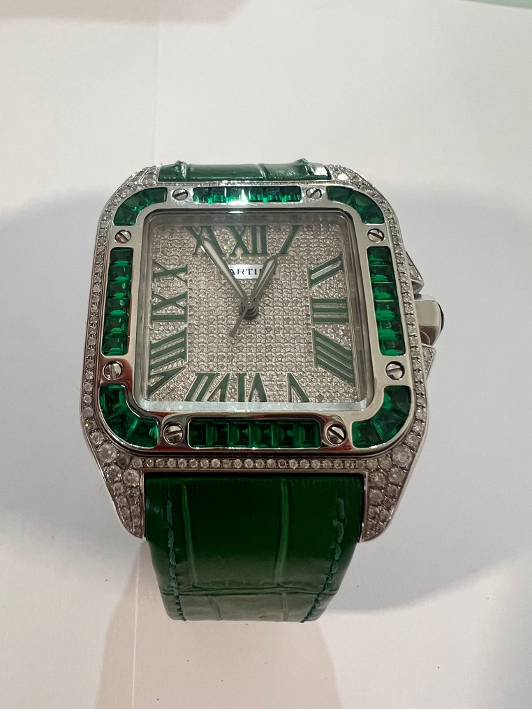 Cartier - Santos 100 Custom Diamond/Emerald - 2656 - 男士 - 2025 #3.2