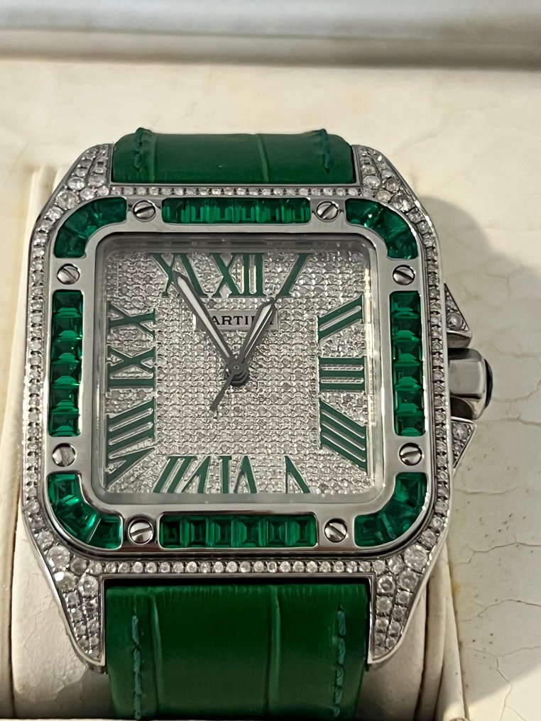 Cartier - Santos 100 Custom Diamond/Emerald - 2656 - 男士 - 2025 #1.0