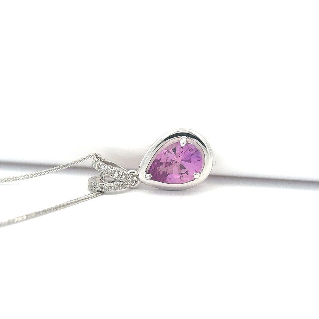 Κολιέ με μενταγιόν - 14 καράτια Λευκός χρυσός -  0.80ct. tw. Ζαφείρι - Διαμάντι #1.0