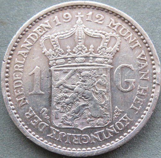 Holland. Wilhelmina. 1 Gulden 1912  (Ingen mindstepris) #2.1