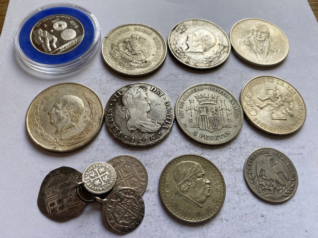 墨西哥, 西班牙. Set van 14 zilveren munten: #1.0