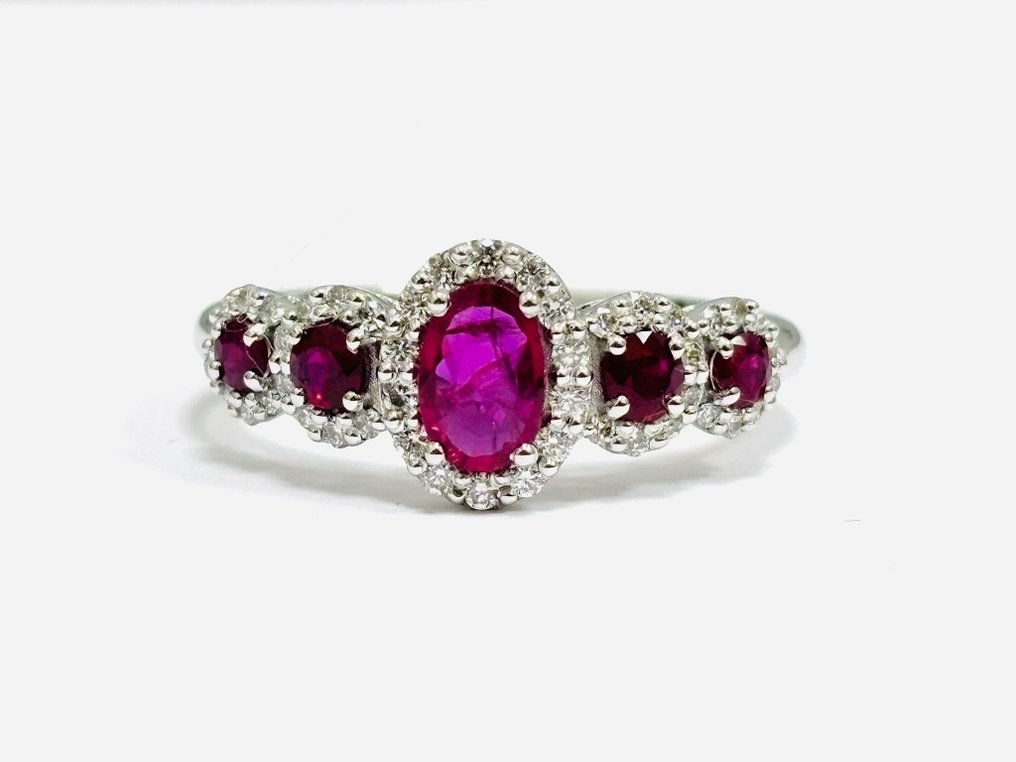 Δαχτυλίδι - 18 καράτια Λευκός χρυσός - 2.75ct. tw. Ρουμπίνι - Διαμάντι - Κατασκευασμένο στην Ιταλία #1.0