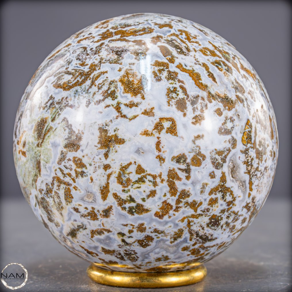 Natural agate sphere organic patterns in warm earth tones- 1034.15 g #1.0