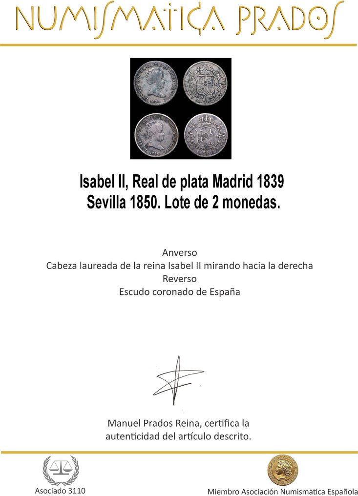 Espagne. Isabelle II. Real Madrid 1839 / Sevilla 1850. Lote de 2 monedas (Sans prix de réserve) #1.0