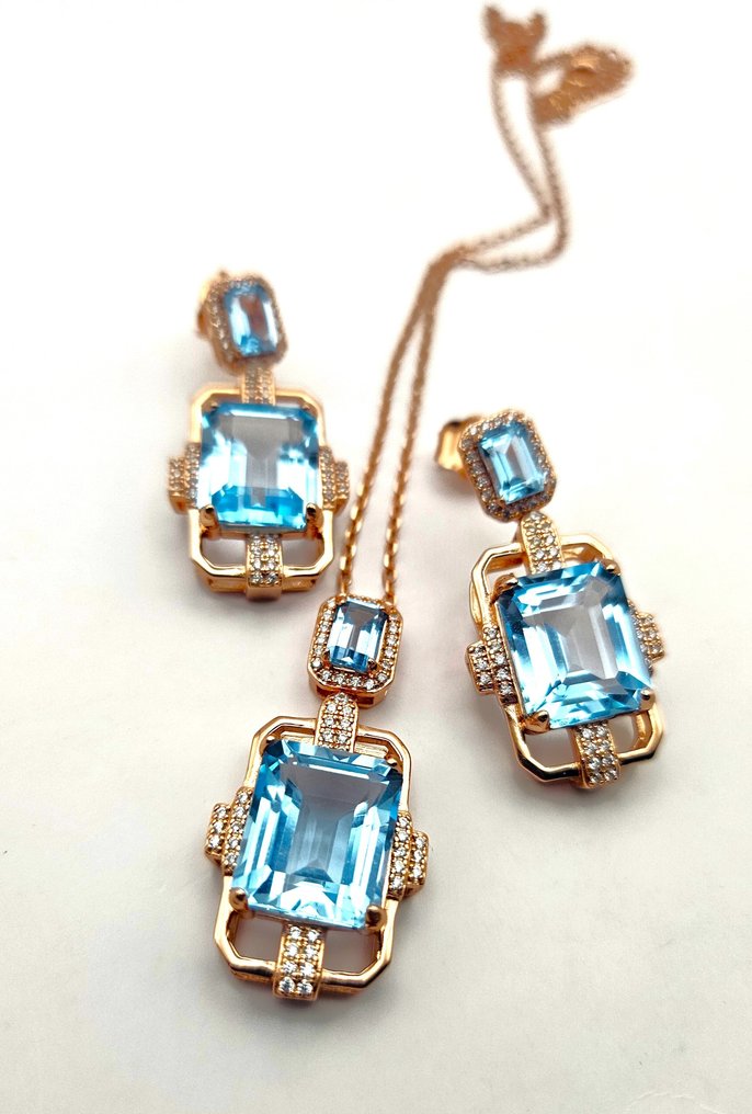 Sans prix de réserve - Ensemble de bijoux 2 pièces Argent - 18.90ct. tw. Topaze - Zircon #2.1