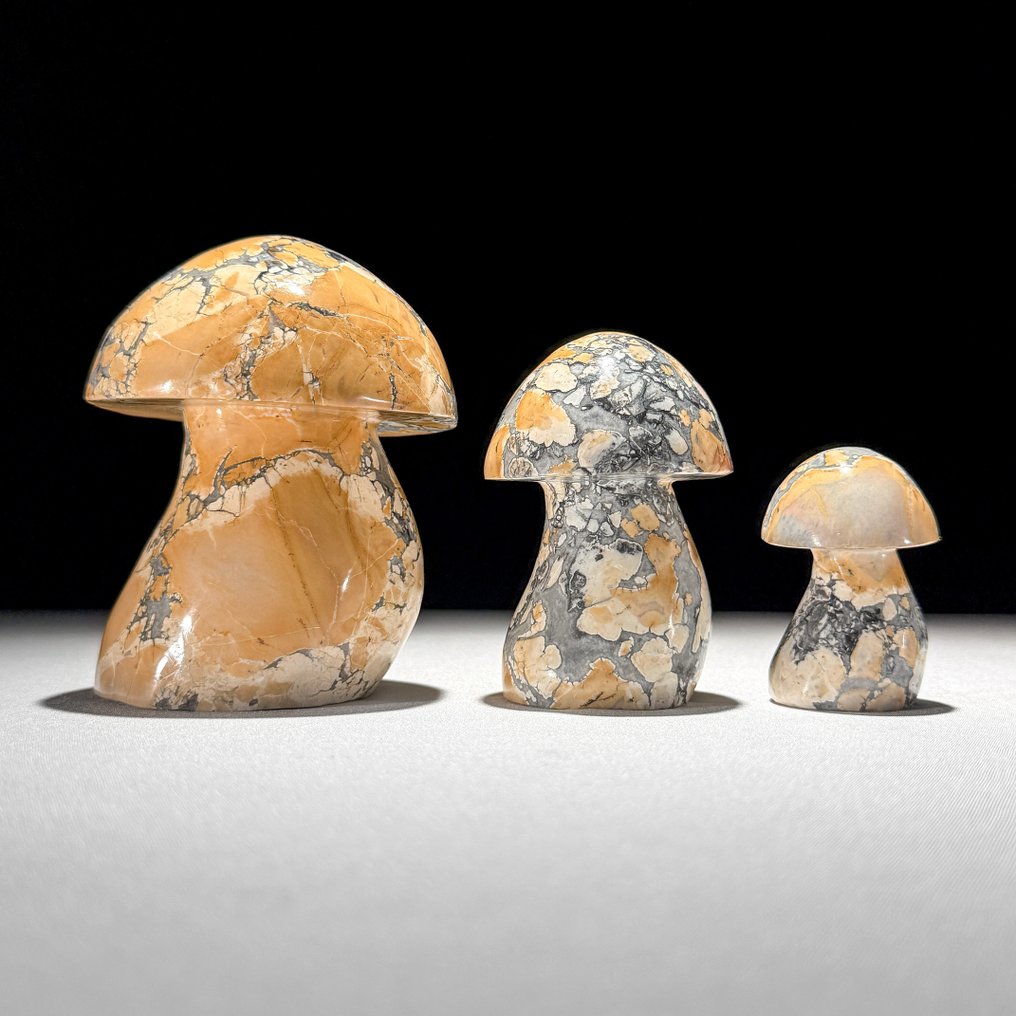 无底价 - 精美的3件黄马利加诺碧玉套装 蘑菇状 - 高度: 10.4 cm - 闊度: 8 cm- 1400 g - (3) #2.1