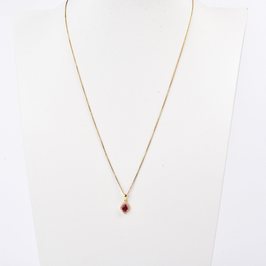 沒有保留價 - 吊墜頸鏈 - 18 克拉 黃金 紅寶石 - 鉆石 - Ruby - 认证 #1.0