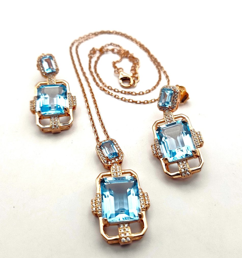 Sans prix de réserve - Ensemble de bijoux 2 pièces Argent - 18.90ct. tw. Topaze - Zircon #1.0