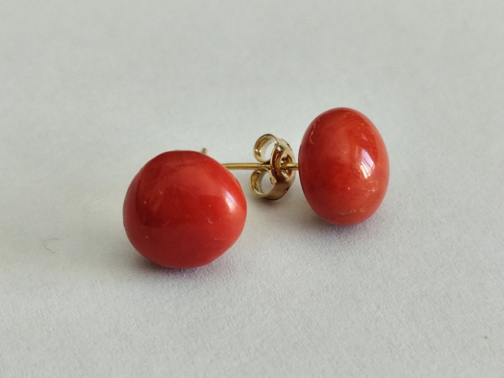 Sans prix de réserve - Boucles d'oreilles - 18 carats Or jaune Corail rouge #1.0