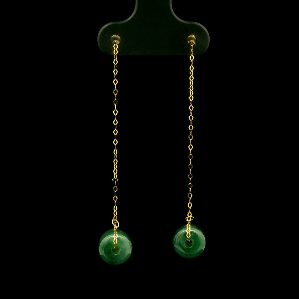 Nincs minimálár - Drop fülbevaló - 18 kt. Type A jadeit és 18K arany fülbevalók - NGTC tanúsítvánnyal., Sárga arany Jade #1.0