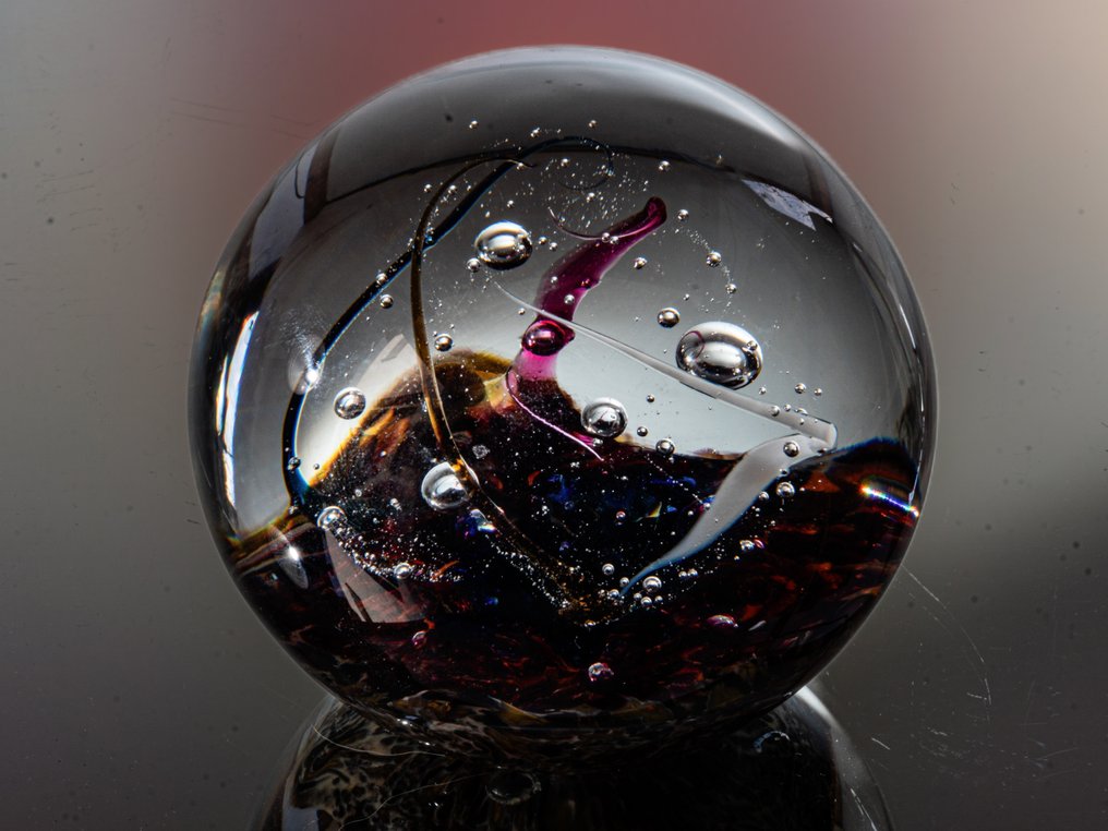 Selkirk Glass - Peter Holmes - Przycisk do papieru - "Fireglow" (Ltd. Edition 1991, Magnum Size) - Ø 8,7 cm - Szkło #1.0