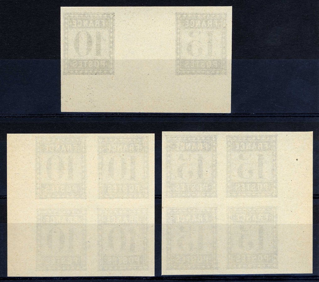 法国 1867/1868 - 国家印刷局，10分和15分的跨页对，及其各自的四联块（10分和15分）！ - Catalogue MAURY 2009 - Partie Essais, page 173. #1.0