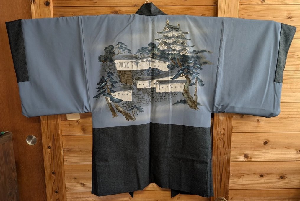 日本复古男士和服与羽织套装，配有城堡画图案内衬——昭和时期——丝绸——20世纪 - 真丝 - 日本 - 20世纪 #2.1