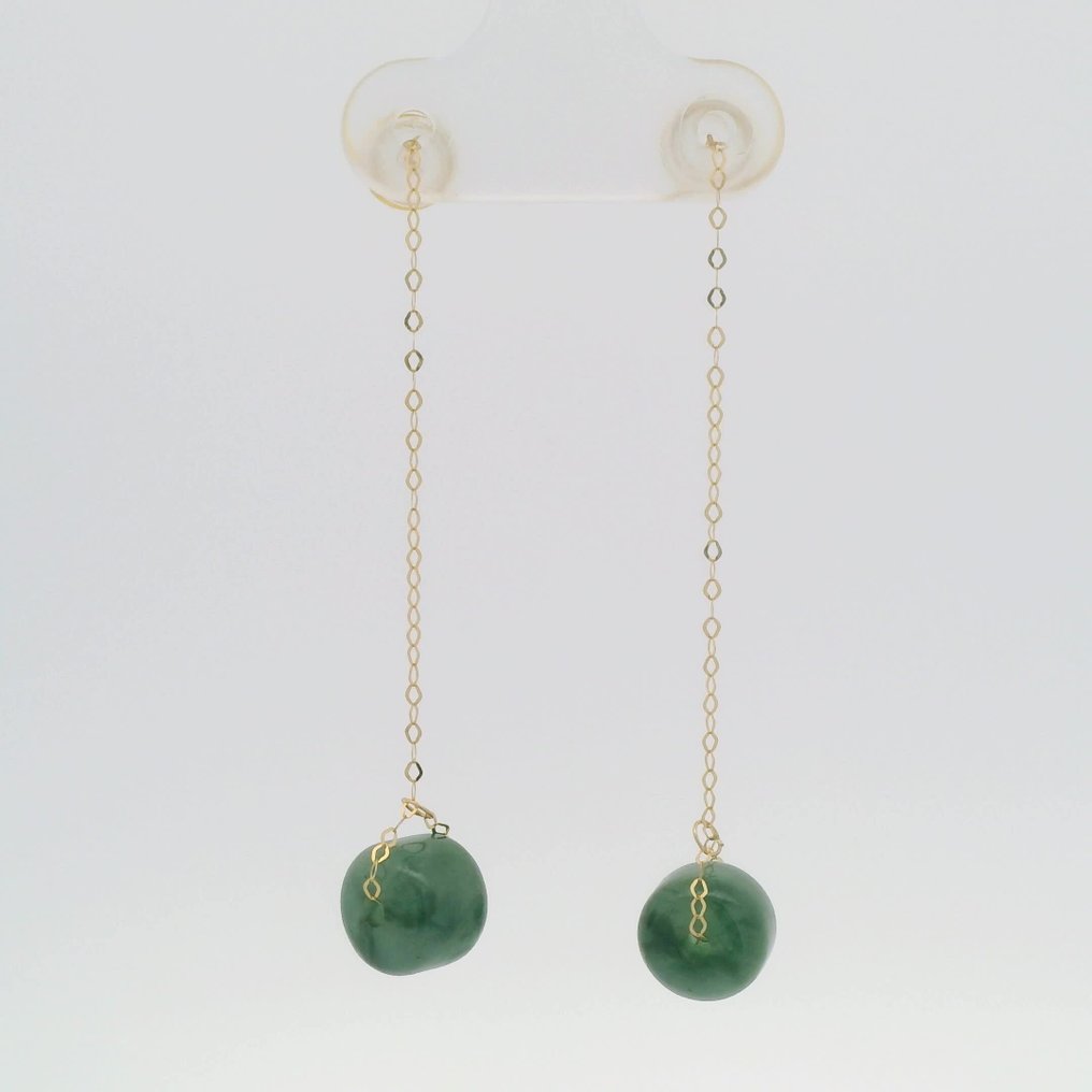 Nincs minimálár - Drop fülbevaló - 18 kt. Type A jadeit és 18K arany fülbevalók - NGTC tanúsítvánnyal., Sárga arany Jade #1.0