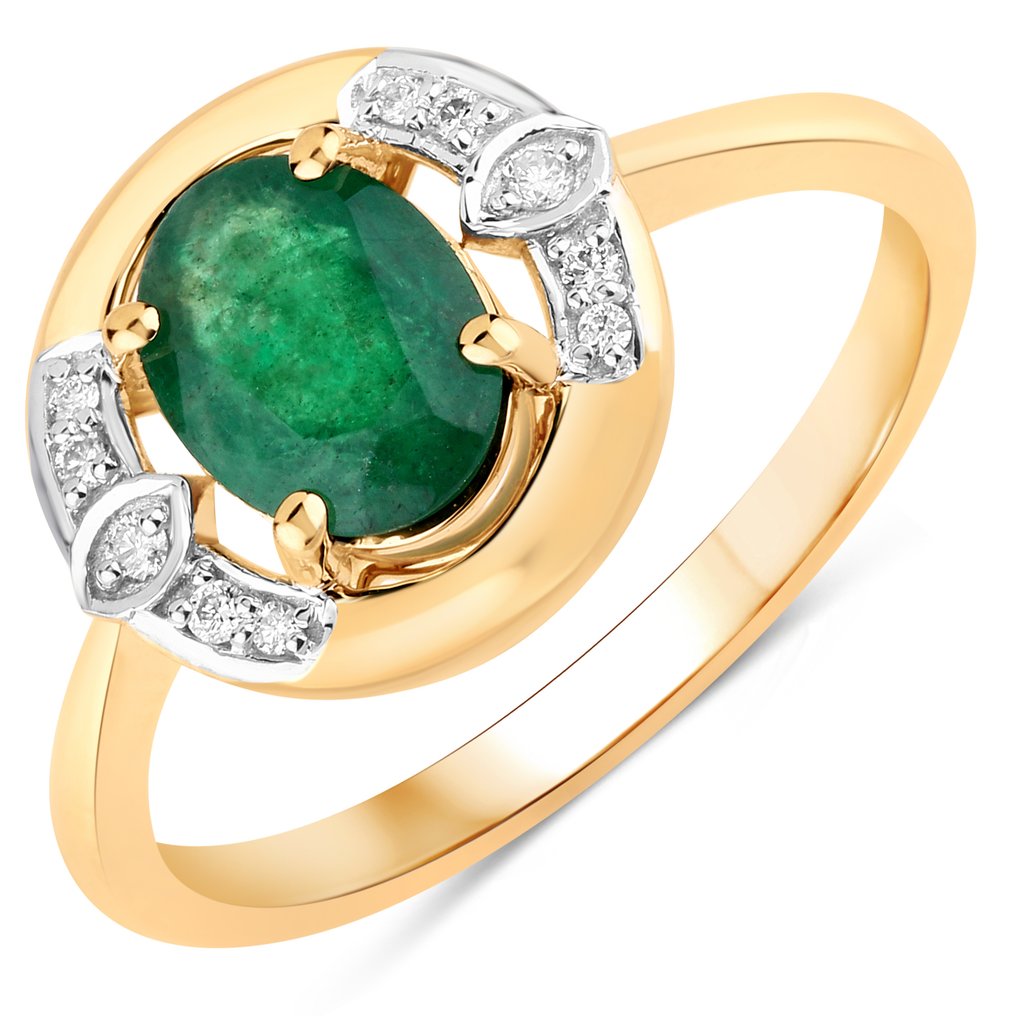 Ring - 14 karat Gull -  0.97ct. tw. Smaragd - Diamant #1.0