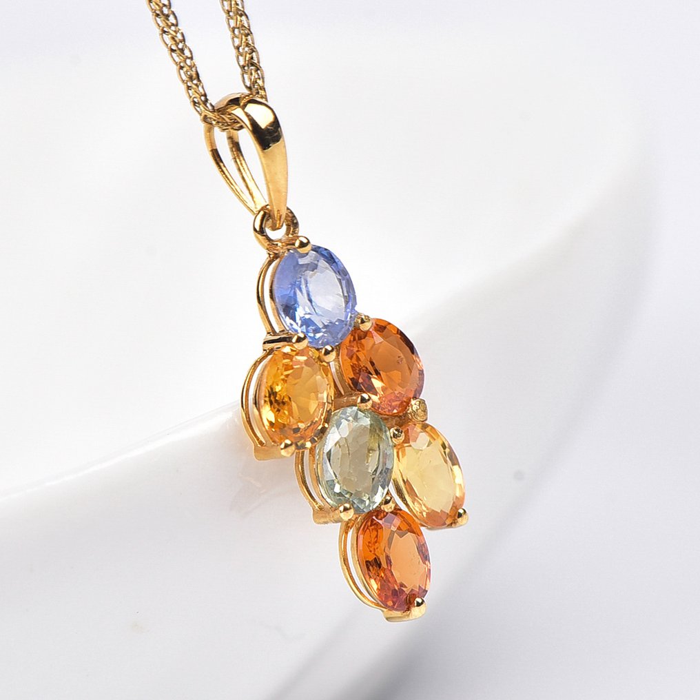 没有保留价 - 吊坠项链 - 18K包金 黄金 - Sapphire - 认证 #4.3