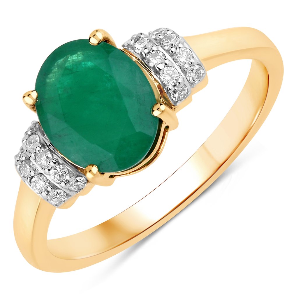 Ring - 14 karat Gull -  1.62ct. tw. Smaragd - Diamant #1.0