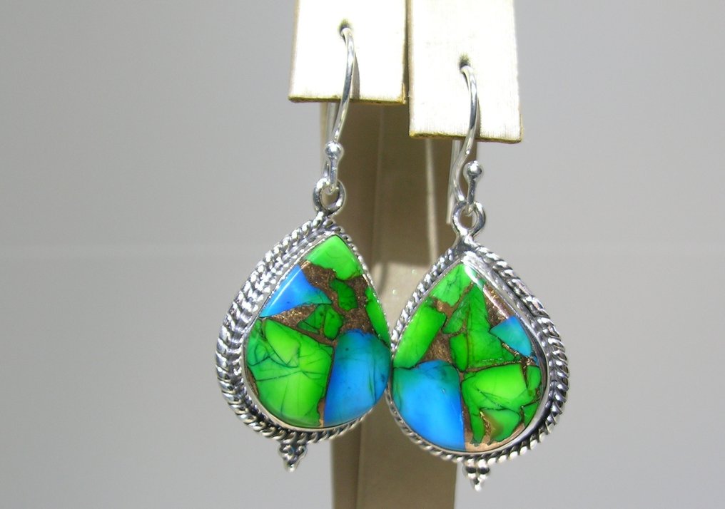 Τυρκουάζ σκουλαρίκια - Ύψος: 41 mm - Πλάτος: 19 mm- 7.69 g - (2) #1.0