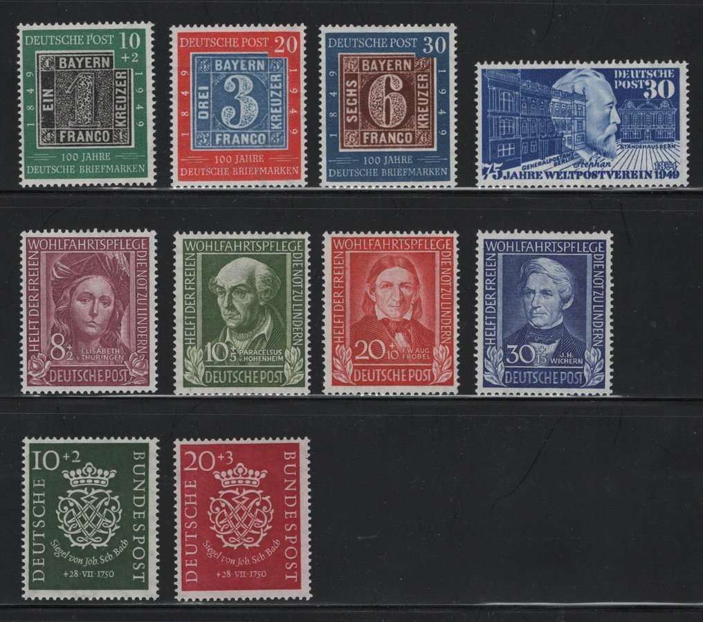 德國 1949/1950 - 年份从“100 Jahre dt. Briefmarke”起全部 - Michel 113-122 #1.0