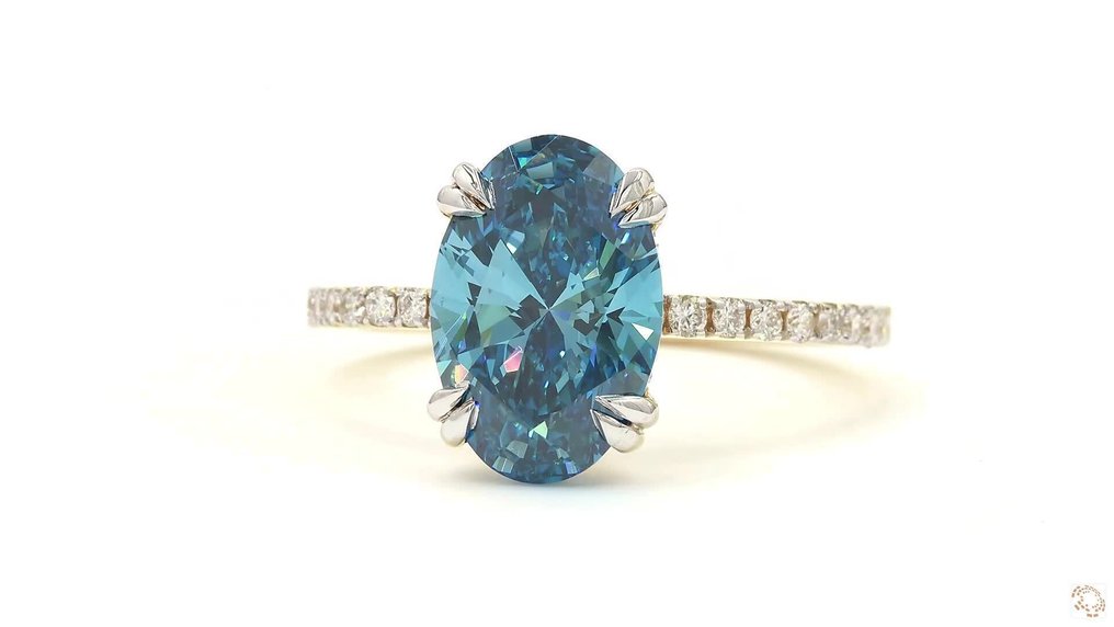 Sans prix de réserve - Bague - 18 carats Or jaune - 3.29ct. tw. Bleu Diamant (Diamant de laboratoire de couleur fantaisie) - Diamant - Bleu vif et élégant #2.1