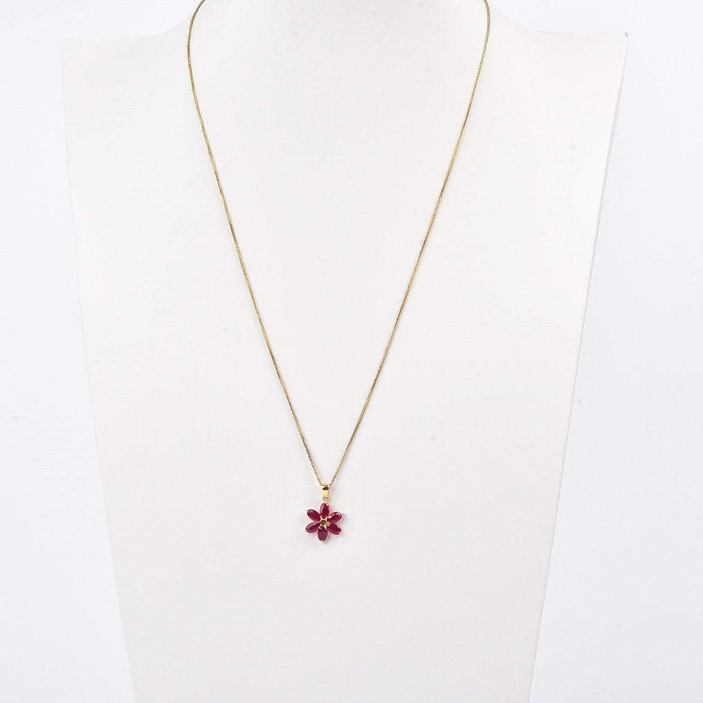 沒有保留價 - 吊墜頸鏈 - 18 克拉 黃金 - Ruby - 认证 #1.0