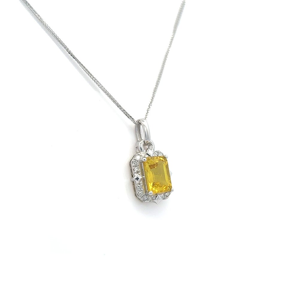 Halskette mit Anhänger - 14 kt Weißgold -  0.91ct. tw. Saphir - Diamant #2.1
