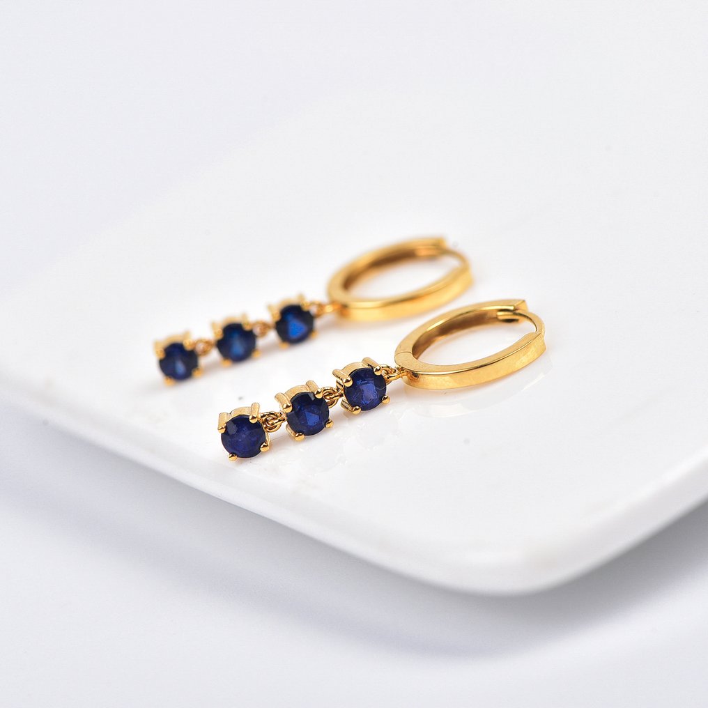 没有保留价 - 耳环 - 18K包金 黄金 - Sapphire - 认证 #4.3