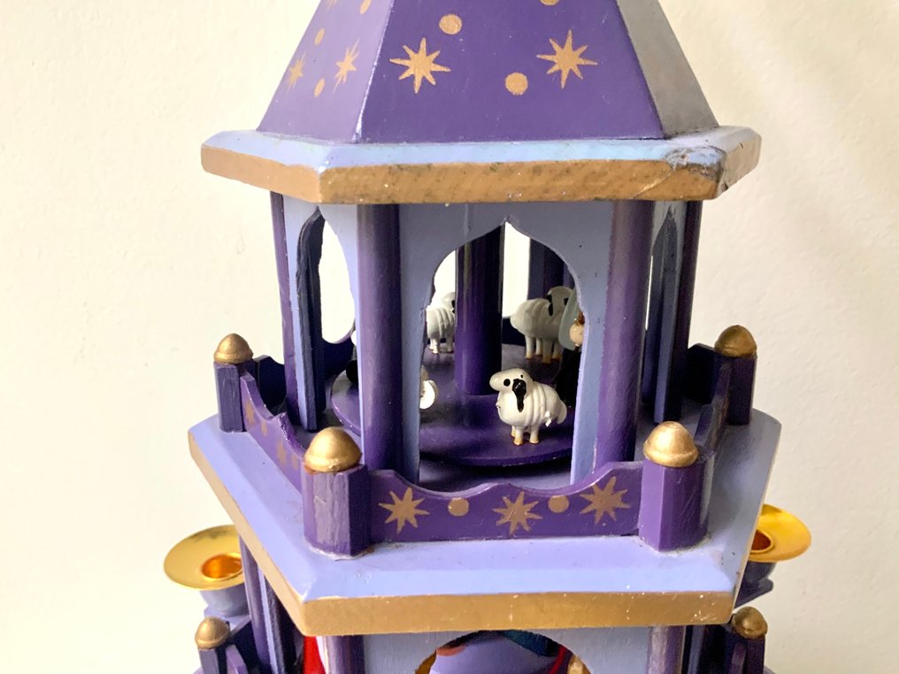 聖誕人形飾物 - 紫色圣诞旋转木马带音乐盒 - 木 - 1980/90年代 #2.1