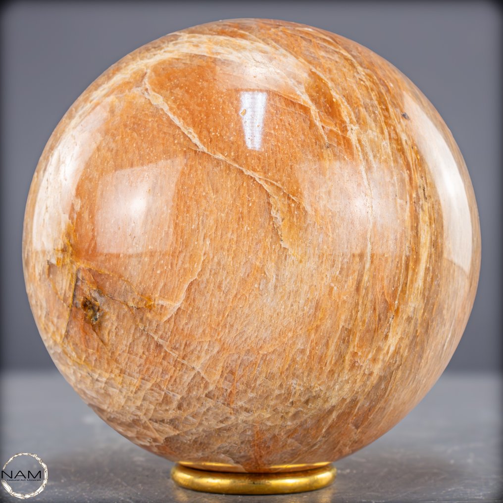 Boule en pierre de lune pêche unique L'éclat doux et l'élégance féminine- 2018.99 g #2.1