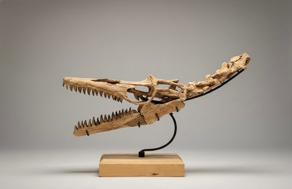 Rettile marino - Cranio fossile - Mosasaurio - 90 cm - 20 cm #1.0