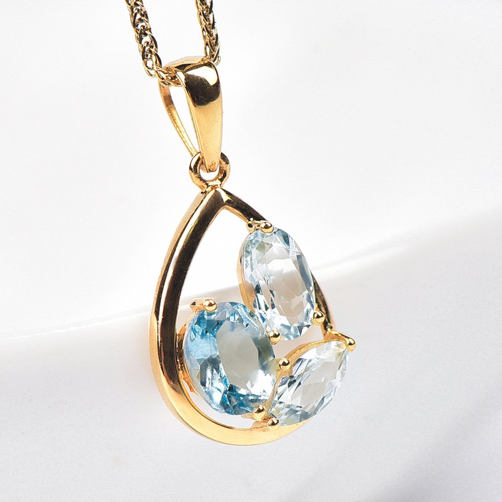 没有保留价 - 吊坠项链 - 18K包金 黄金 - Aquamarine - 已认证 #1.0