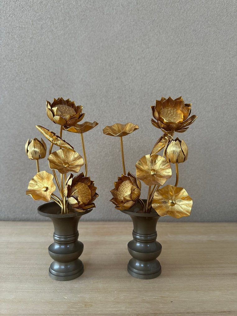 日本佛教莲花（Joge） (2) - 老式 - 铝, 黄铜 - 2000-2010 - 佛教祭坛装饰 #1.0