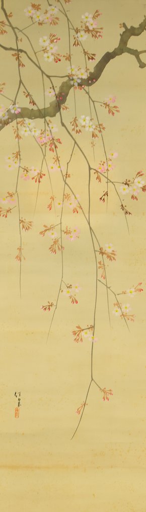 Hazy Moon and Spring Weeping Cherry Blossoms - with signature and seal 'Keisen' 佳泉 - 日本 (沒有保留價) #3.2