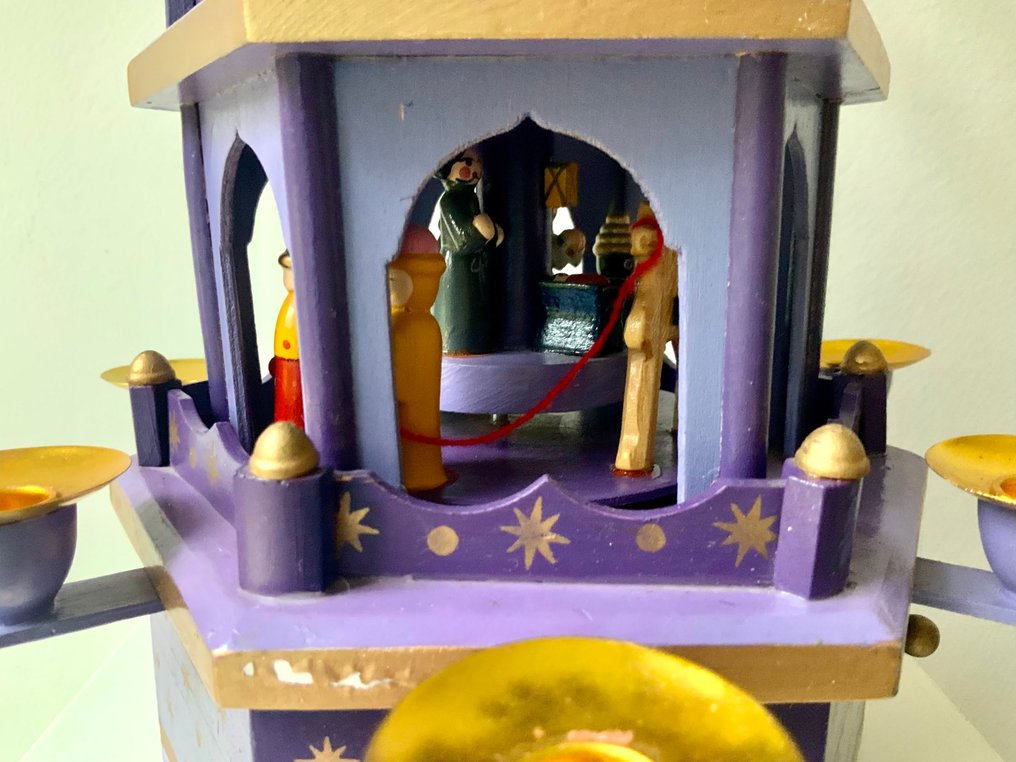 聖誕人形飾物 - 紫色圣诞旋转木马带音乐盒 - 木 - 1980/90年代 #3.2