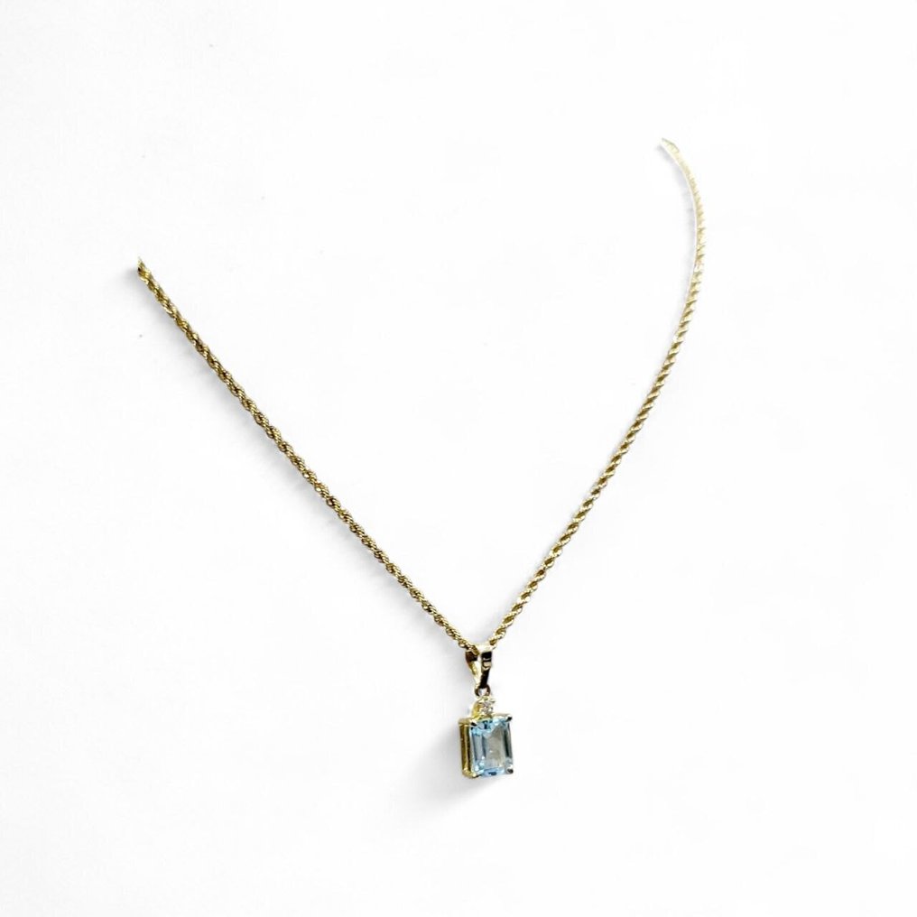 吊墜頸鏈 - 18 克拉 黃金 - 1.92ct. tw. 海藍寶石 - 鉆石 - 意大利制造 #4.3