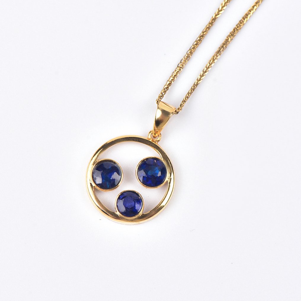 沒有保留價 - 吊墜頸鏈 - 18 克拉 黃金 - 蓝宝石 - 认证 #3.2