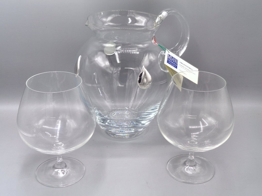 PG-MIANI Argenteria - Pitcher (3) - .925 silver, and blown glass - plus 2 tasting glasses #2.1