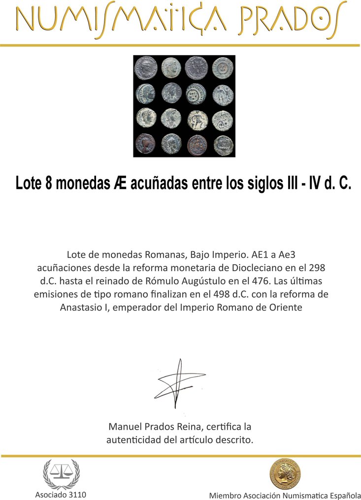 Romarriket Lote 8 monedas Æ acuñadas entre los siglos III - IV d. C. (Ingen mindstepris) #1.0