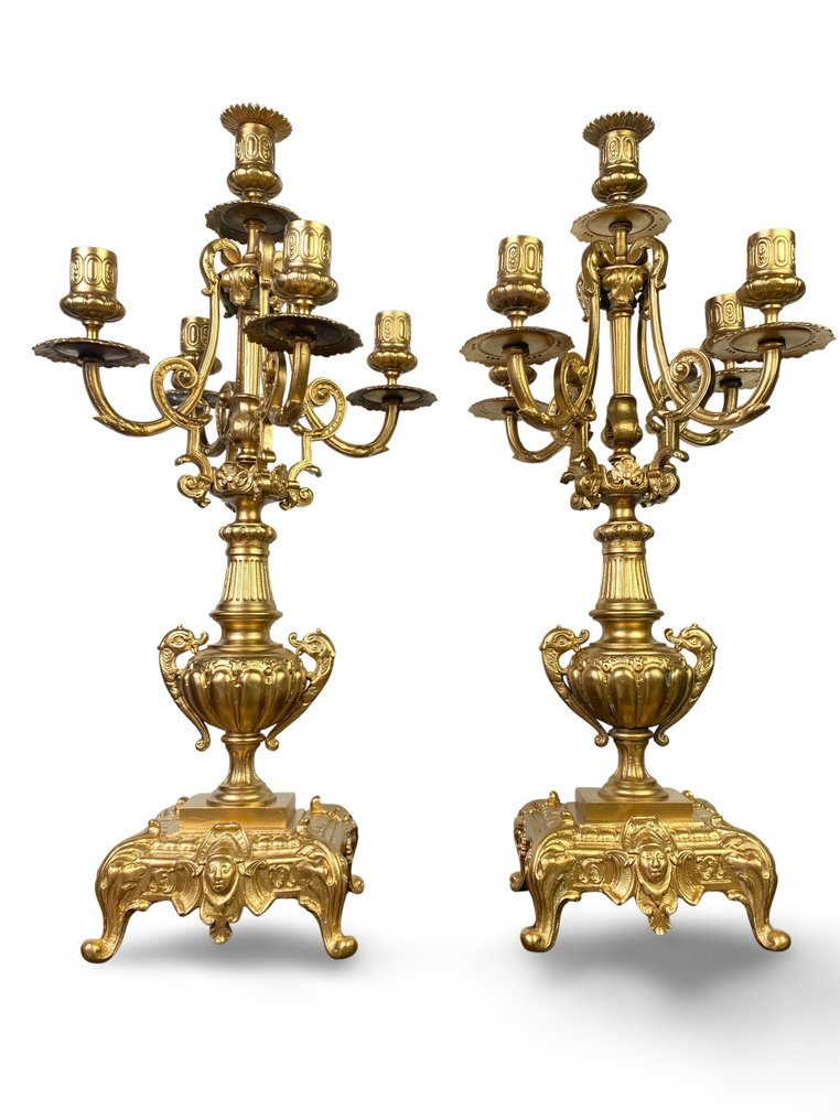 Candelabrum (2) - Gilt bronze - Height 54cm #4.3