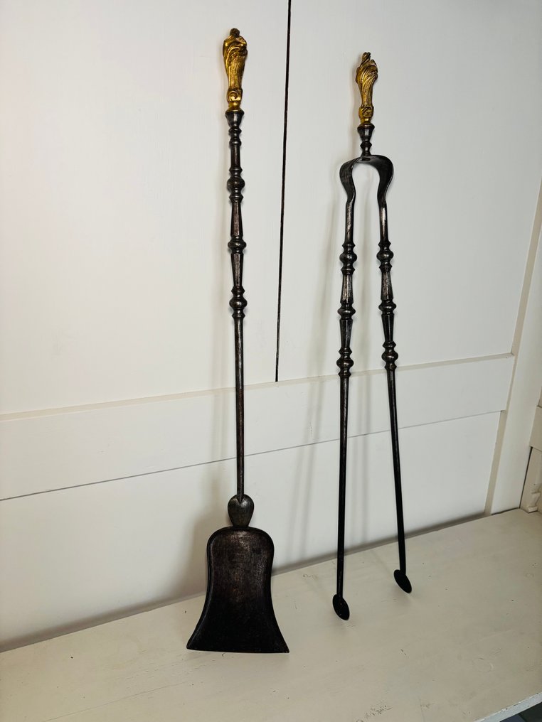 Accesoriu pentru șemineu - Bronz aurit - Piele și clește #2.1