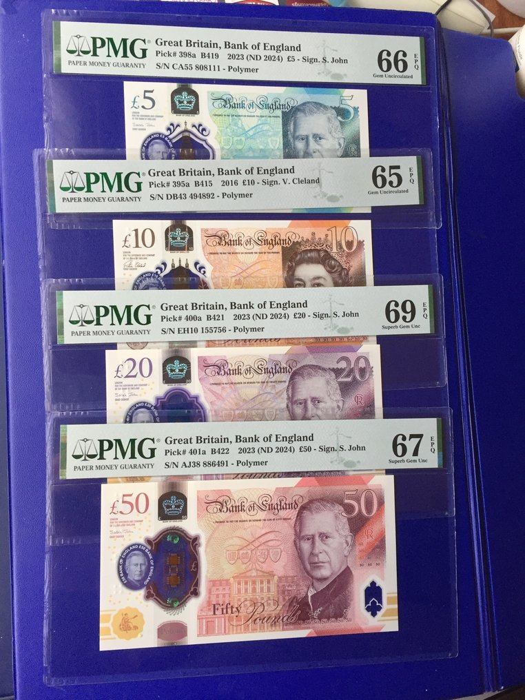Great Britain. - 5, 10, 20 and 50 Pounds - various dates - Pick 398a, 395a, 400a, 401a #1.0