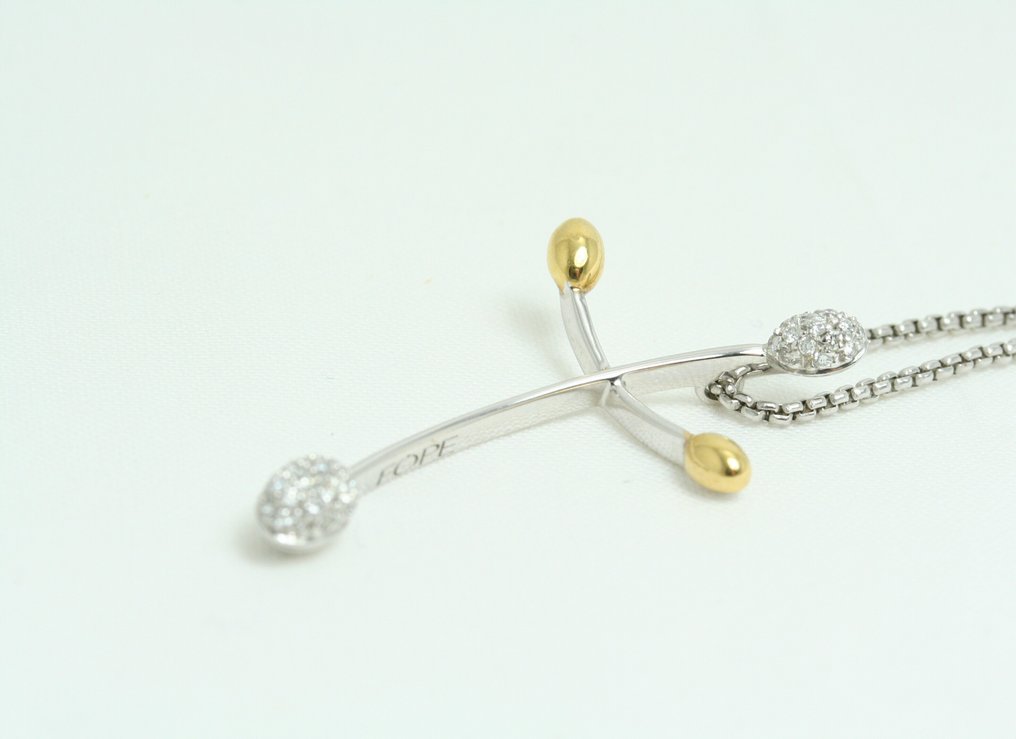 Fope - 项链 - Cross - 18K包金 白金, 黄金 钻石 (天然)  - 十字架项链 #4.3