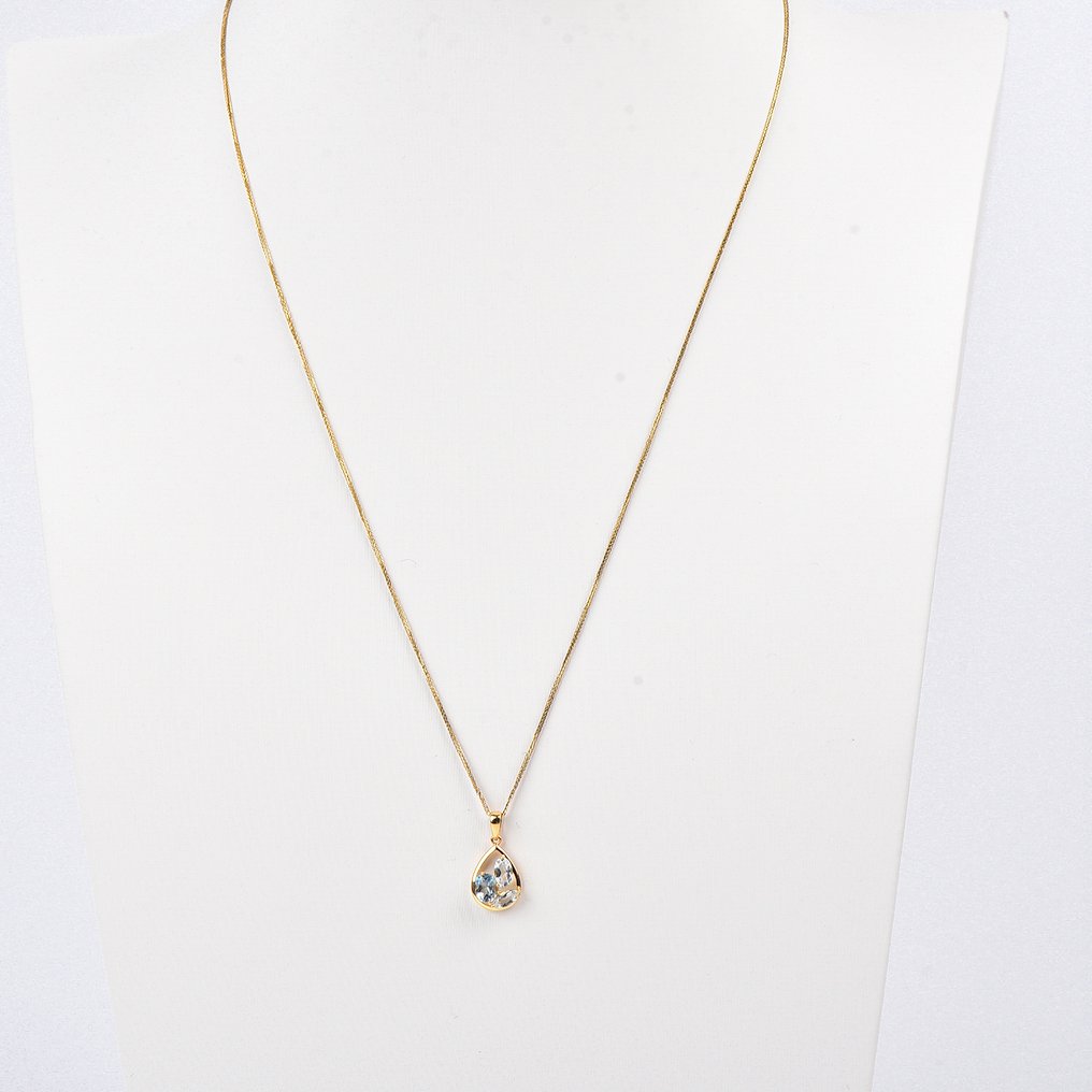 没有保留价 - 吊坠项链 - 18K包金 黄金 - Aquamarine - 已认证 #1.0