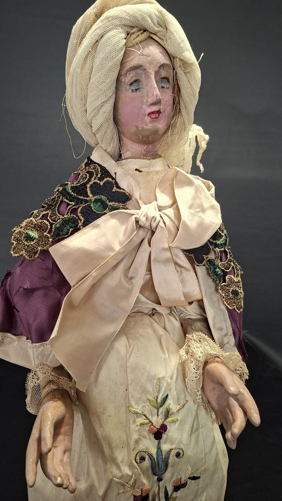 Personnage ancien du crèche - Femme - 50 cm - Bois, Textile - 19e siècle #3.2