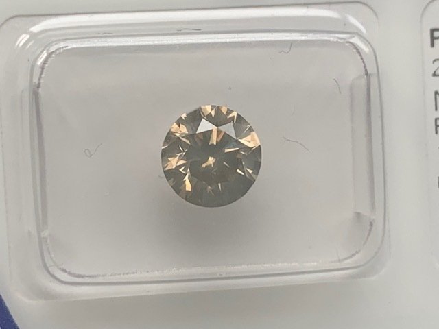 Utan reservationspris - 1 pcs Diamant  (Naturligt färgad)  - 1.30 ct - Rund - Fancy Gråaktig, Gulaktig, Brunaktig - I1 - Antwerp Laboratory for Gemstone Testing (ALGT) #1.0