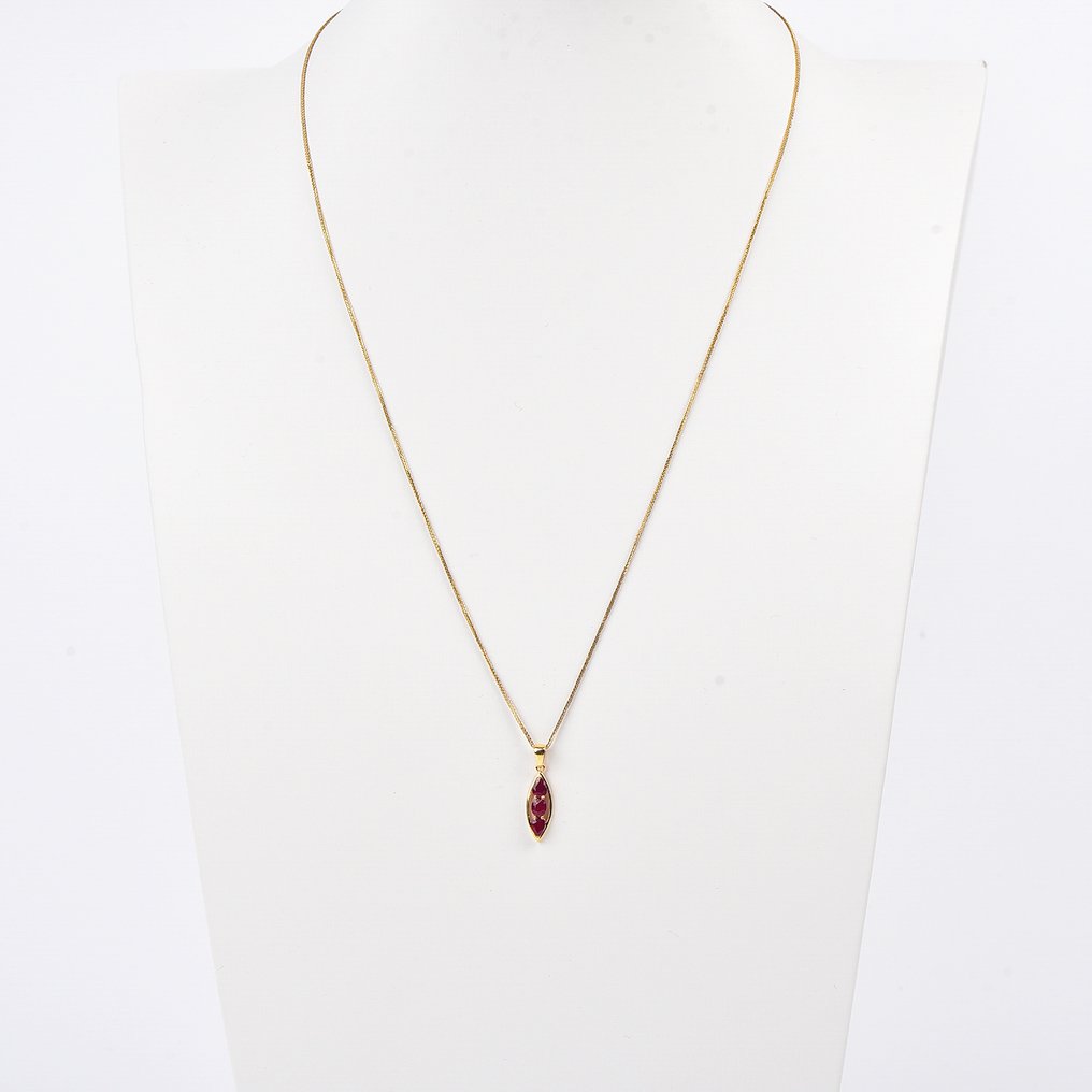没有保留价 - 吊坠项链 - 18K包金 黄金 - Ruby - 已认证 #1.0