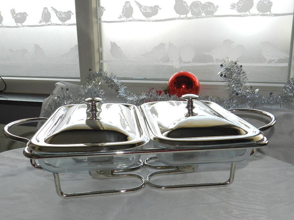 Verzilverd warmhoud set  bestaande uit onderstel met schalen - Rechaud - Marinex - Only used once #3.2