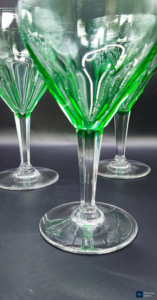 Verreries Doyen - Likörservice (6) - Atlas, côtes plates, jambes taillée - Semi-Kristal - Anagroen uniek #4.3